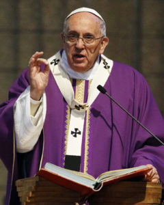 Pope Francis gives the homily while celebrating Mass at St. Mary Mother of the Redeemer Parish on the outskirts of Rome March 8. (CNS photo/Paul Haring) See POPE-MERCY March 9, 2015.